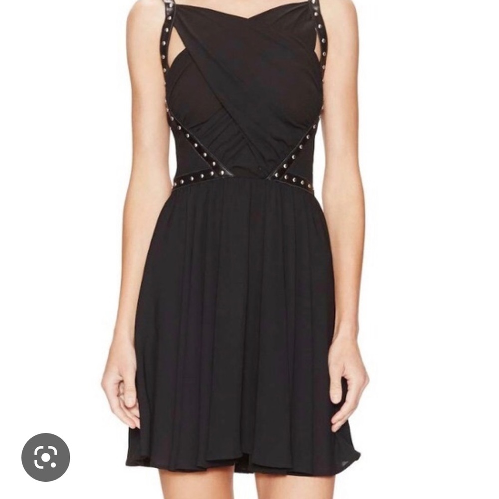 Kooples Black Leather Studded Panel Dress